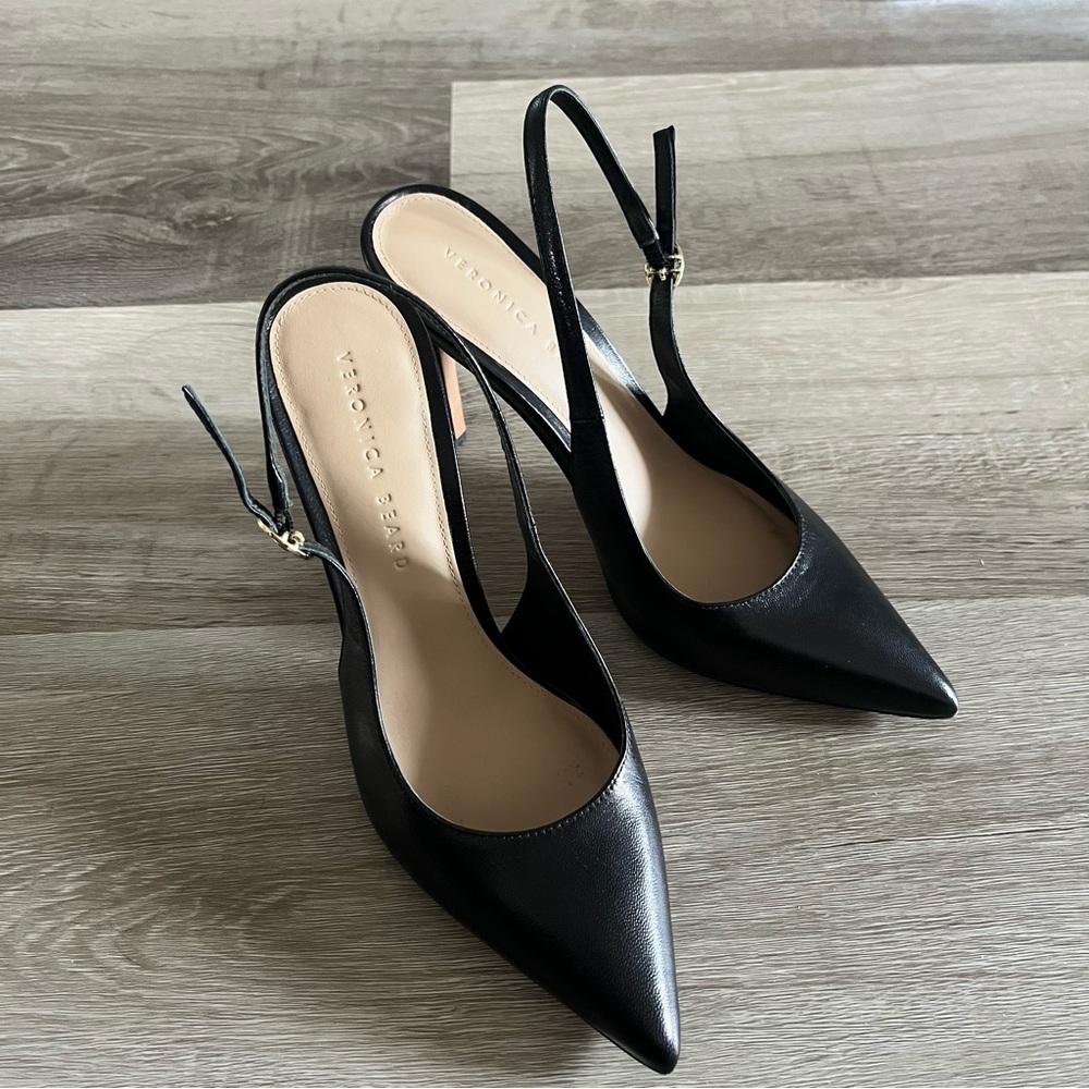 Veronica Beard Lisa Black Slingback Heels Smooth Leather